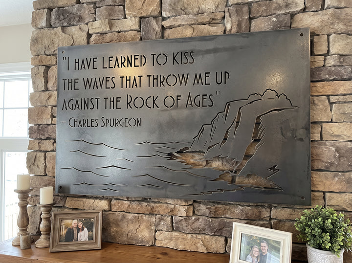 Charles Spurgeon Quote Metal Wall Art – Kiss the Waves Rock of Ages Christian Steel Sign