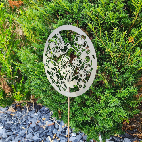 Hummingbird & Pansies Garden Stake