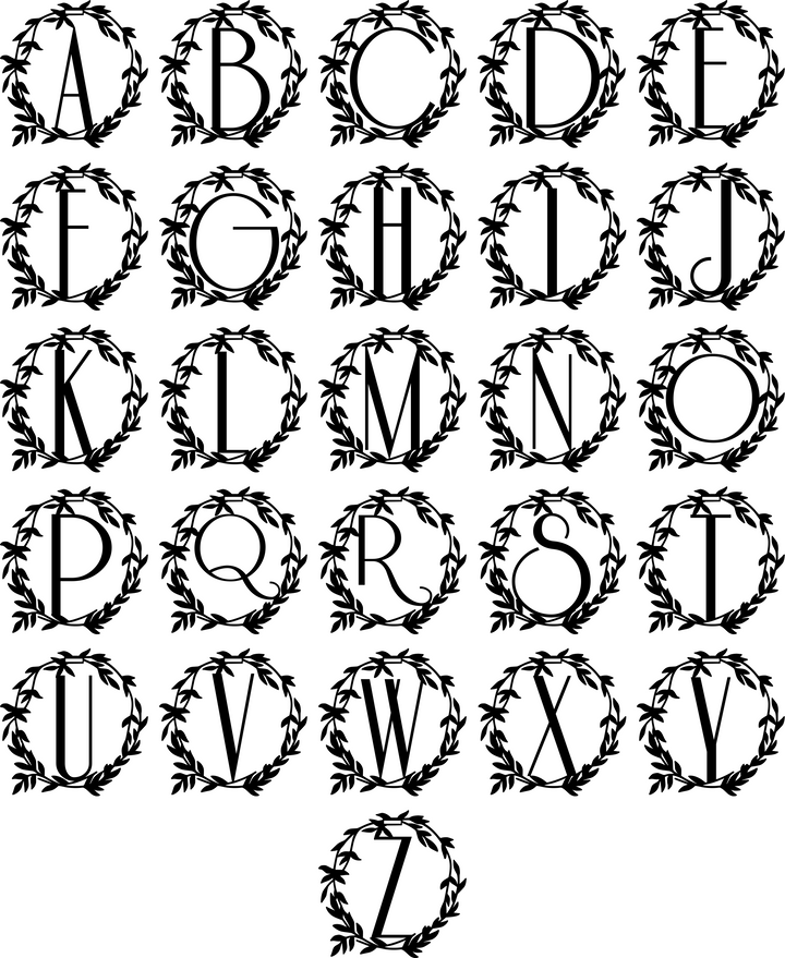 Custom Metal Monogram Retro Wreath