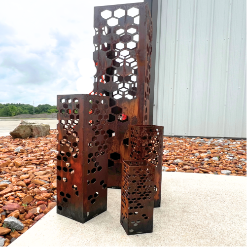 Beehive Garden Column – Rusted Steel Outdoor Sculpture, Landscape Accent, and Decorative Light Cover | Handcrafted in Tennessee