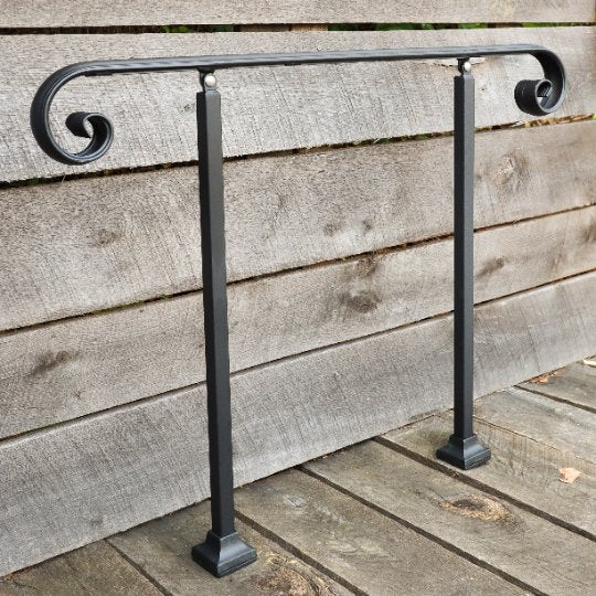 Adjustable Metal Handrail with Scroll End - Make A Rail Grab Rail - Victorian Stair Decor - Maker Table