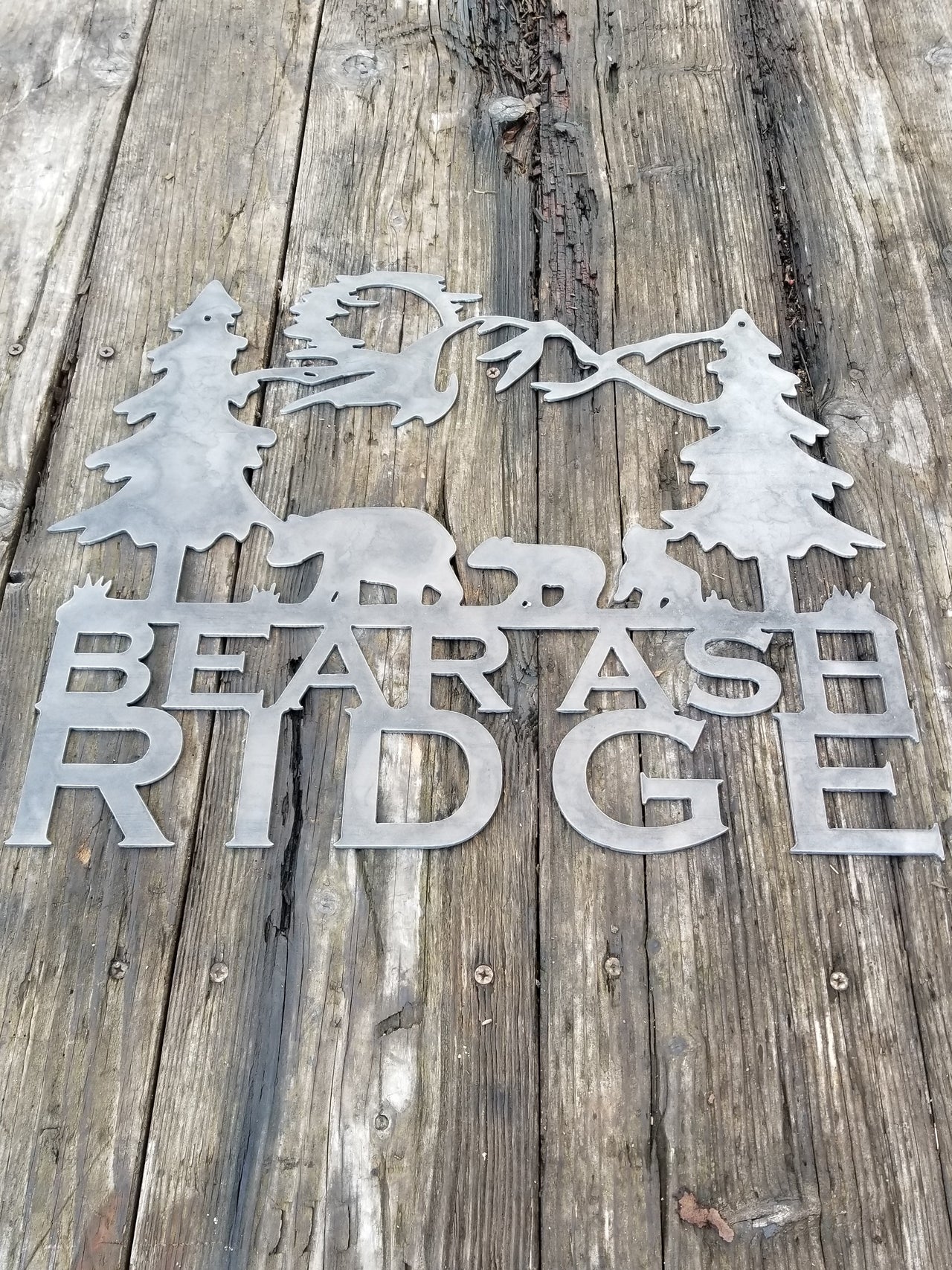 Alpine Animal Sign - Personalized Mountain Decor - Rustic Pine Trees Metal Wall Art - Maker Table