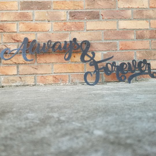 Always & Forever Metal Script Sign - Metal Nursery Decor Sign - Cursive Word Anniversary Wall Art - Wedding Art - Cursive Metal Home Decor - Maker Table