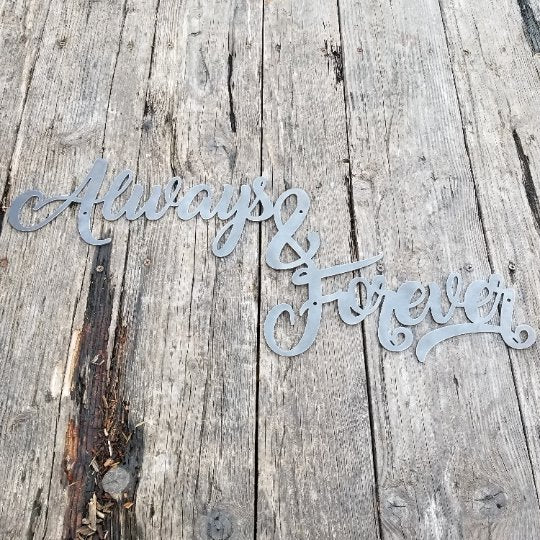 Always & Forever Metal Script Sign - Metal Nursery Decor Sign - Cursive Word Anniversary Wall Art - Wedding Art - Cursive Metal Home Decor - Maker Table