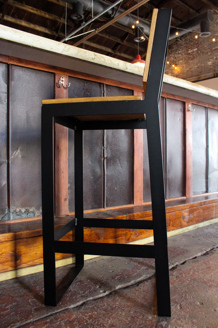 Modern Industrial Bar Chair with Backrest | Heavy-Duty Steel & Wood | Fully Assembled