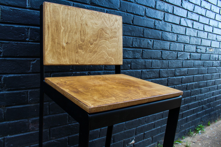 Modern Industrial Bar Chair with Backrest | Heavy-Duty Steel & Wood | Fully Assembled