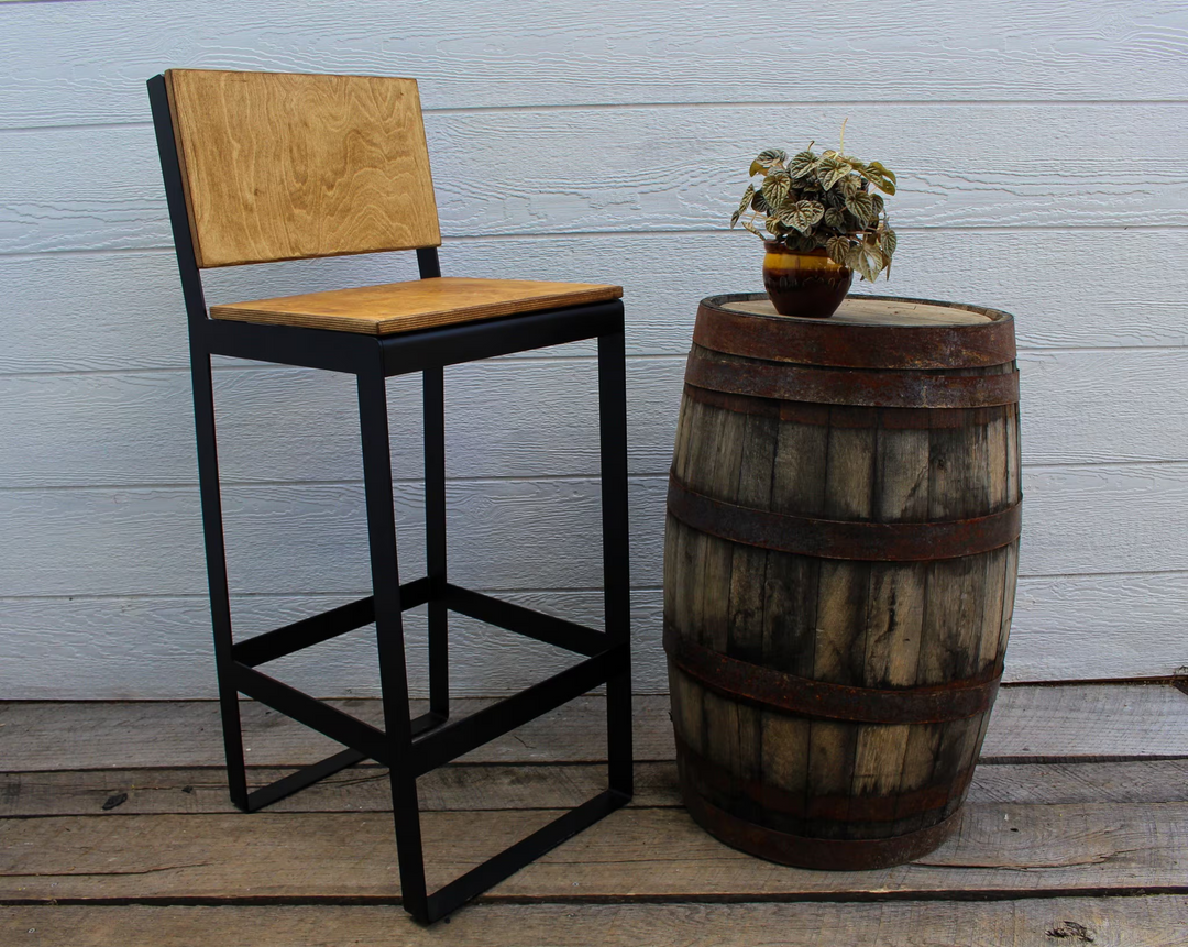 Modern Industrial Bar Chair with Backrest | Heavy-Duty Steel & Wood | Fully Assembled