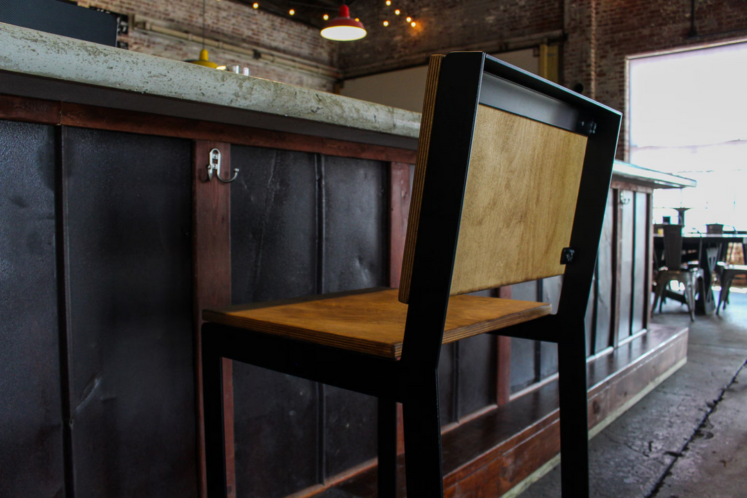 Modern Industrial Bar Chair with Backrest | Heavy-Duty Steel & Wood | Fully Assembled