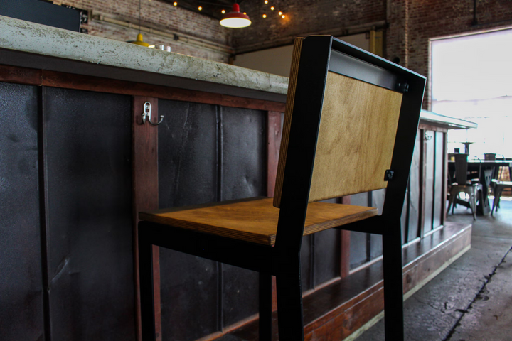 Modern Industrial Bar Chair with Backrest | Heavy-Duty Steel & Wood | Fully Assembled