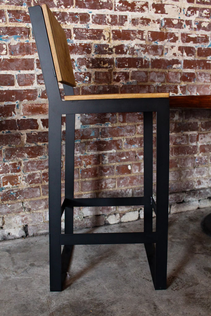 Modern Industrial Bar Chair with Backrest | Heavy-Duty Steel & Wood | Fully Assembled