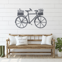 Thumbnail for Bicycle with Flowers Living Room Decor - Minimalist Metal Wall Art - Rusty Garden Art