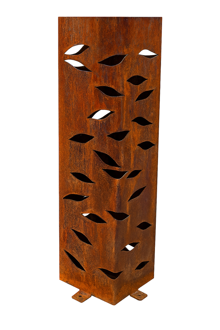 Blowing Leaf Rusted Steel Garden Column – Decorative Outdoor Sculpture with Ground Stakes – 5 Sizes – Pre-Rusted Corten Look – 16 Gauge Steel