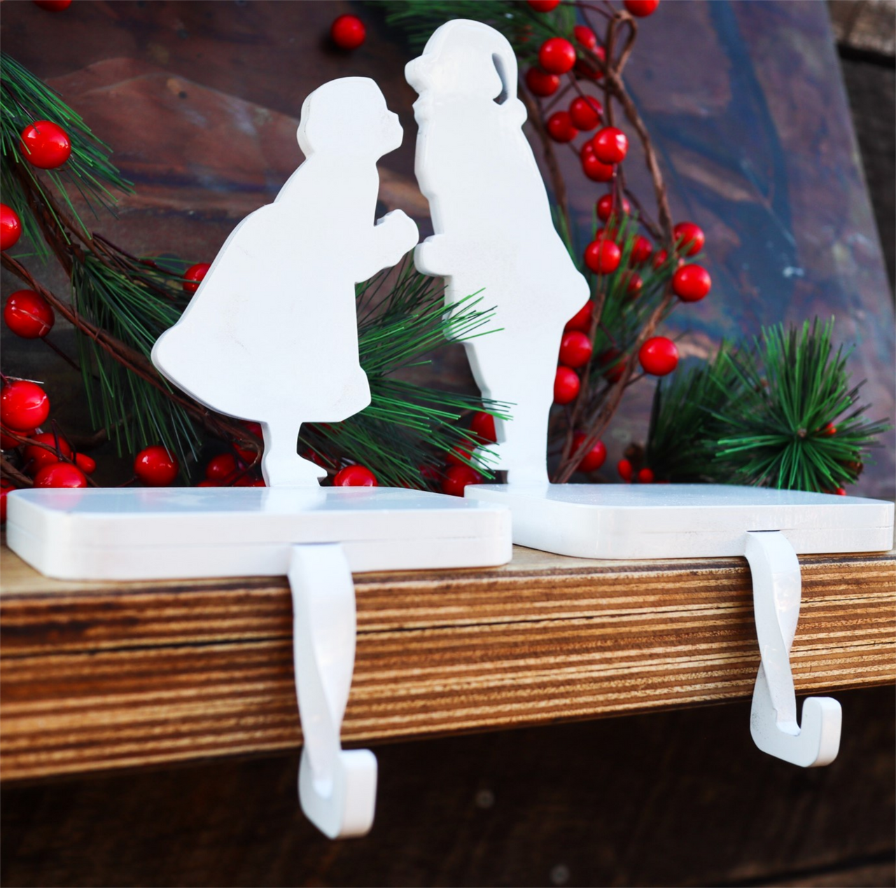 2-PACK Heavy Mr. and Mrs. Claus Stocking Holder - FREE SHIPPING, Heavy, Unique, Use on Mantel, Stairs, or Shelf, Holiday Gift for All