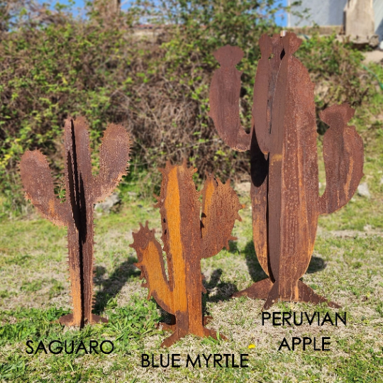 Cactus Metal Sculpture - Metal Yard Art Sculpture - Tall Cactus Sculpture - Cactus Plant - Peruvian Apple - Saguaro - Blue Myrtle