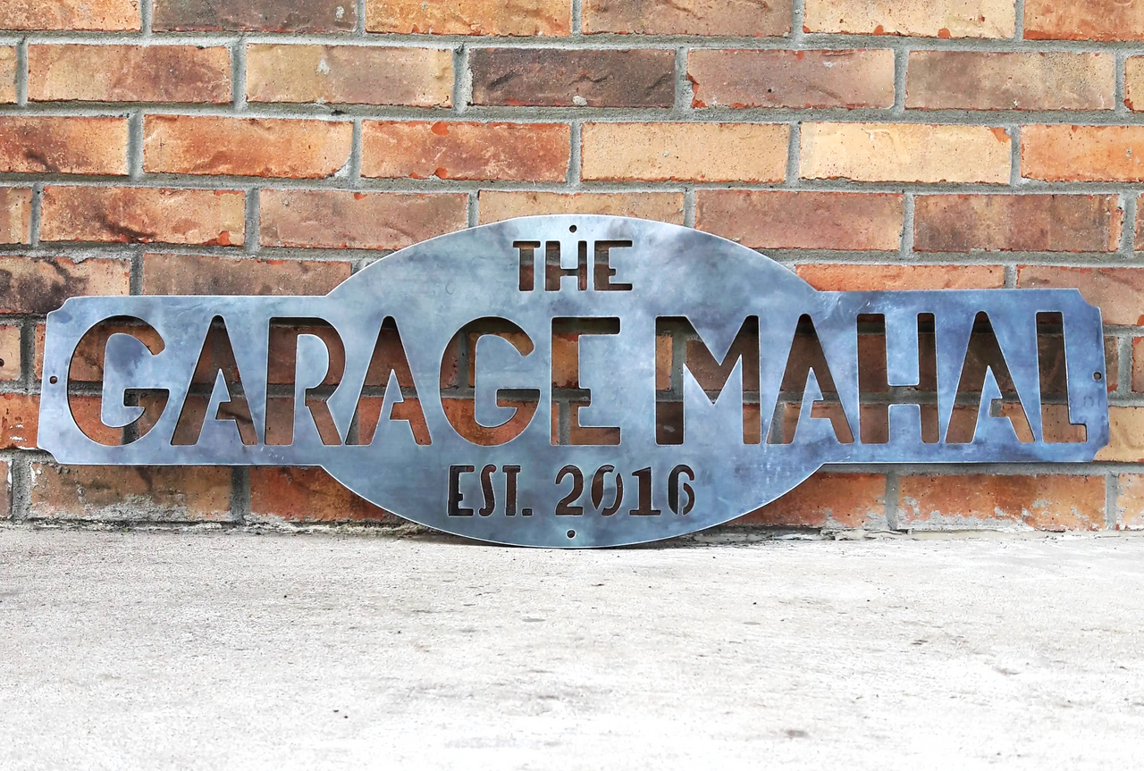 Garage Mahal - Custom Metal Sign - Personalized Last Name Wall Art - Garage, Workshop, Man Cave Decor