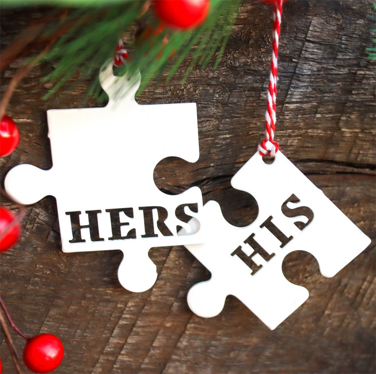 His & Hers Puzzle Piece Christmas Ornament - Holiday Stocking Stuffer Gift - Tree Home Decor