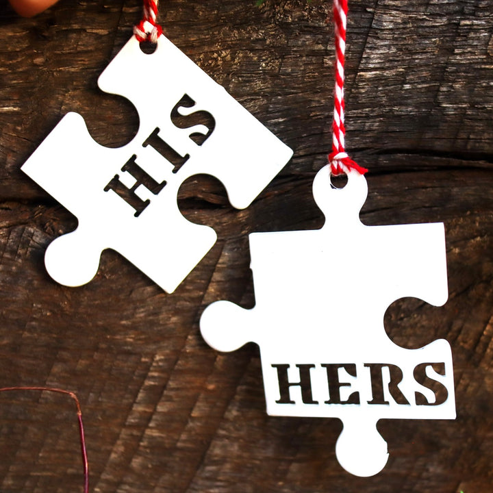 His & Hers Puzzle Piece Christmas Ornament - Holiday Stocking Stuffer Gift - Tree Home Decor