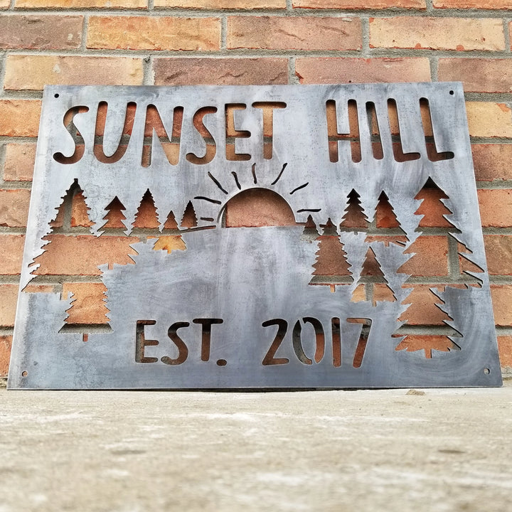 Mountain Sunset Metal Sign - Personalized Cabin Wall Art