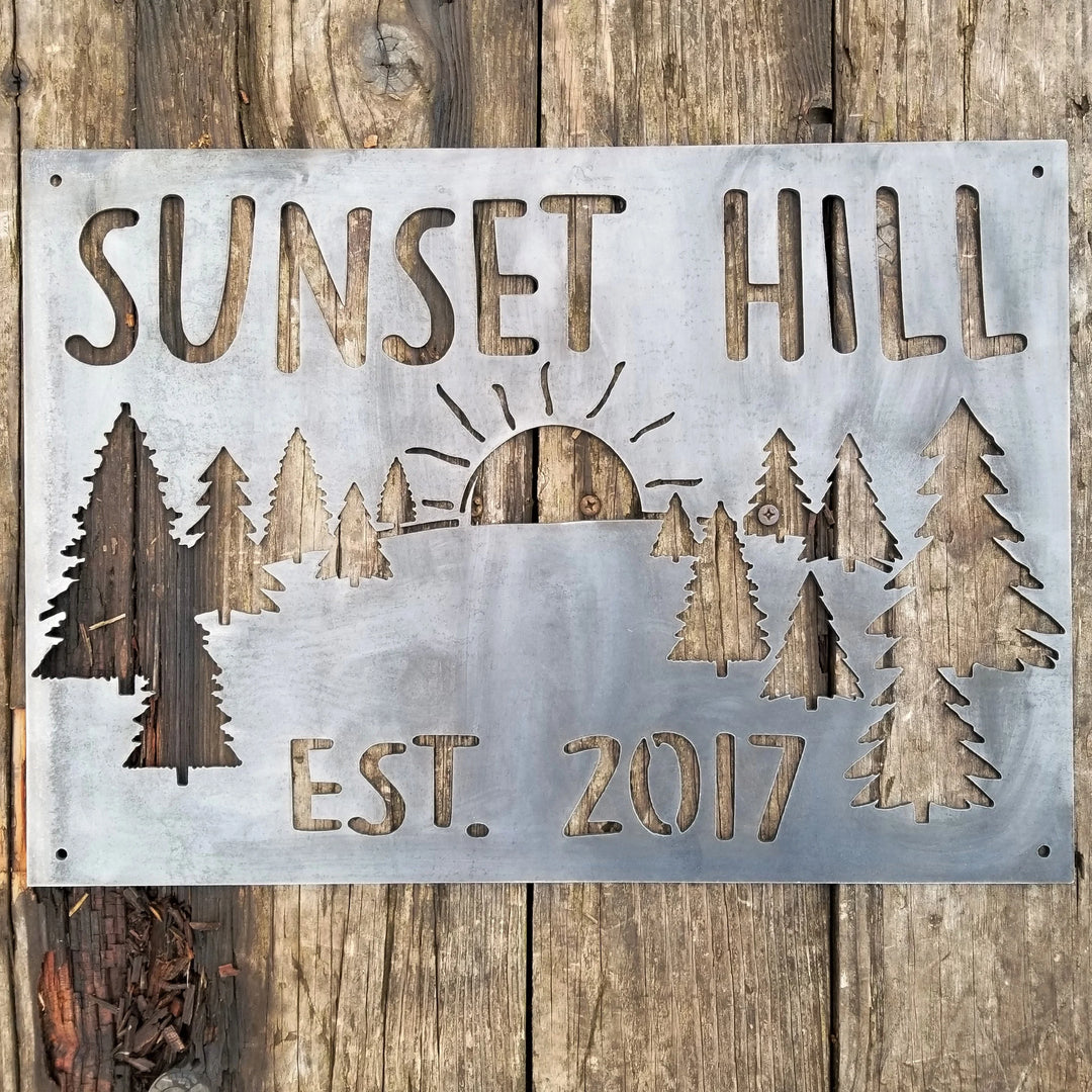 Mountain Sunset Metal Sign - Personalized Cabin Wall Art
