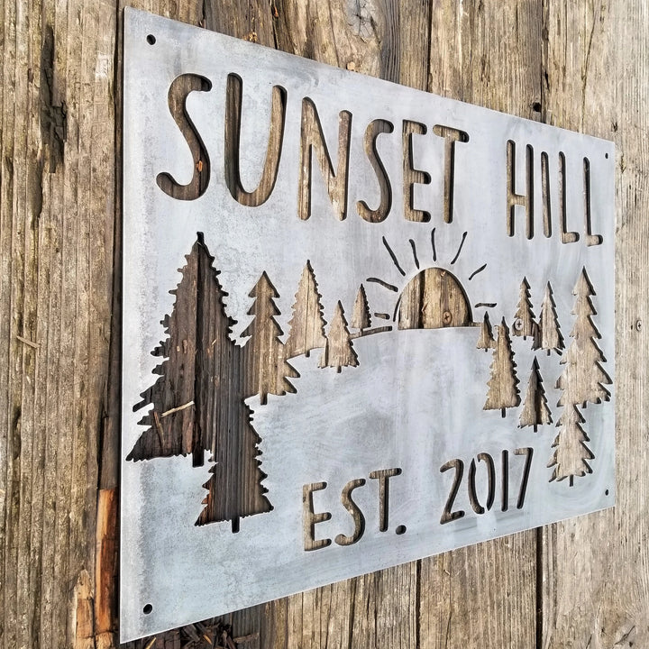 Mountain Sunset Metal Sign - Personalized Cabin Wall Art