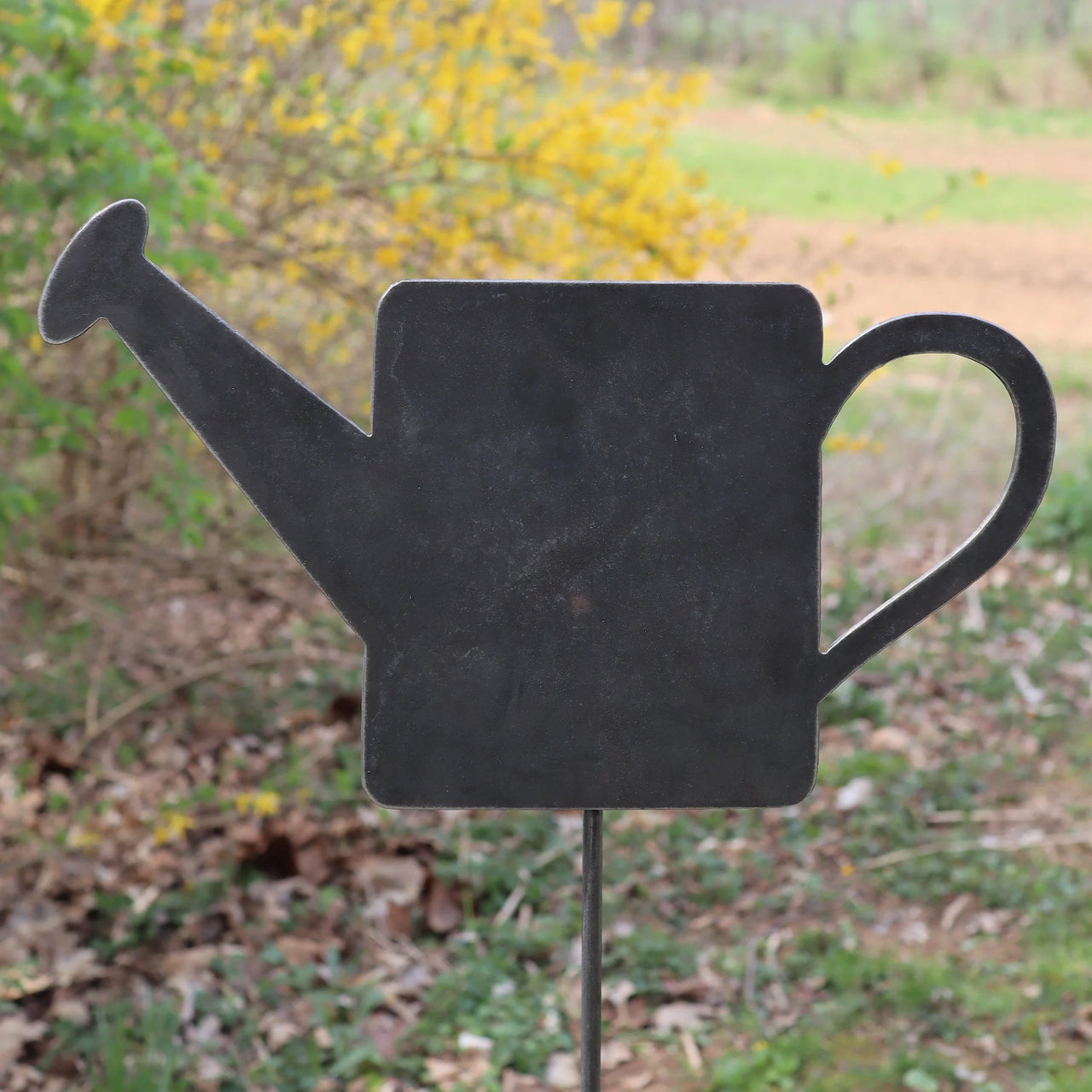 Metal Watering Can Garden Stake - Steel Gardening Decor - Tool Yard Art Marker - Rustic Outdoor Decor