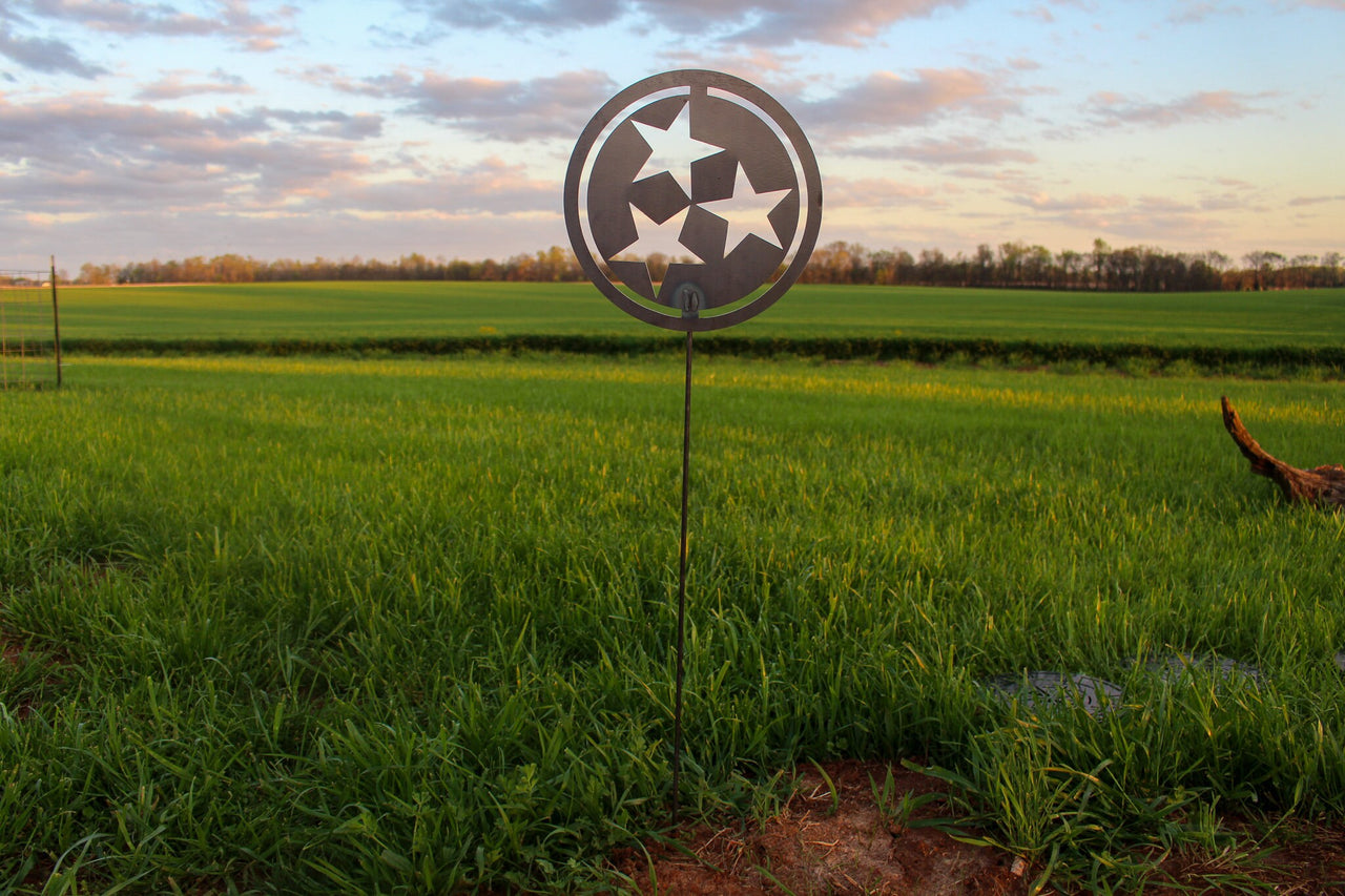 Tennessee Tri-Star Metal Garden Stake - Nashville Knoxville Chattanooga Memphis - Lawn Decor - Unique Tennessee Garden Art