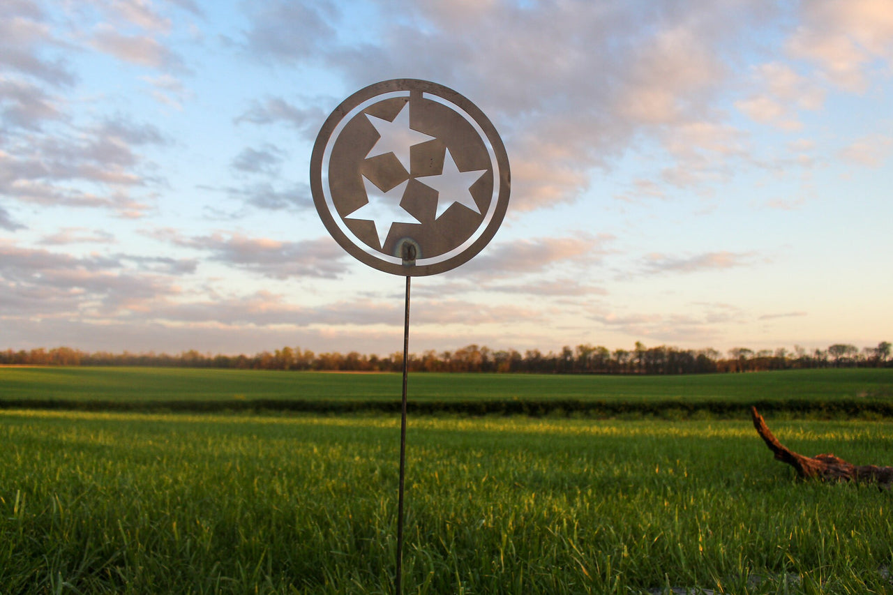 Tennessee Tri-Star Metal Garden Stake - Nashville Knoxville Chattanooga Memphis - Lawn Decor - Unique Tennessee Garden Art