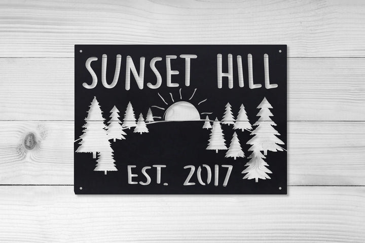 Mountain Sunset Metal Sign - Personalized Cabin Wall Art