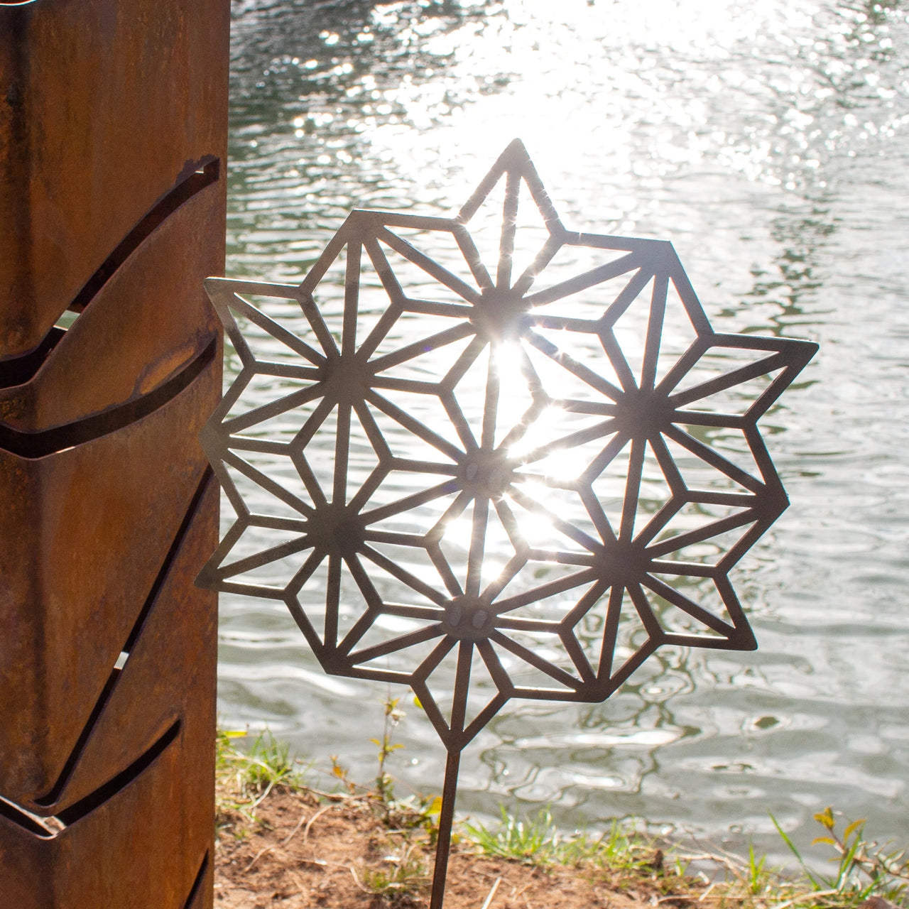 Metal Geometric Flower Garden Stake - Steel Gardening Decor - Yard Art Marker - Garden Art - Summer Decor