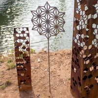 Thumbnail for Metal Geometric Flower Garden Stake - Steel Gardening Decor - Yard Art Marker - Garden Art - Summer Decor