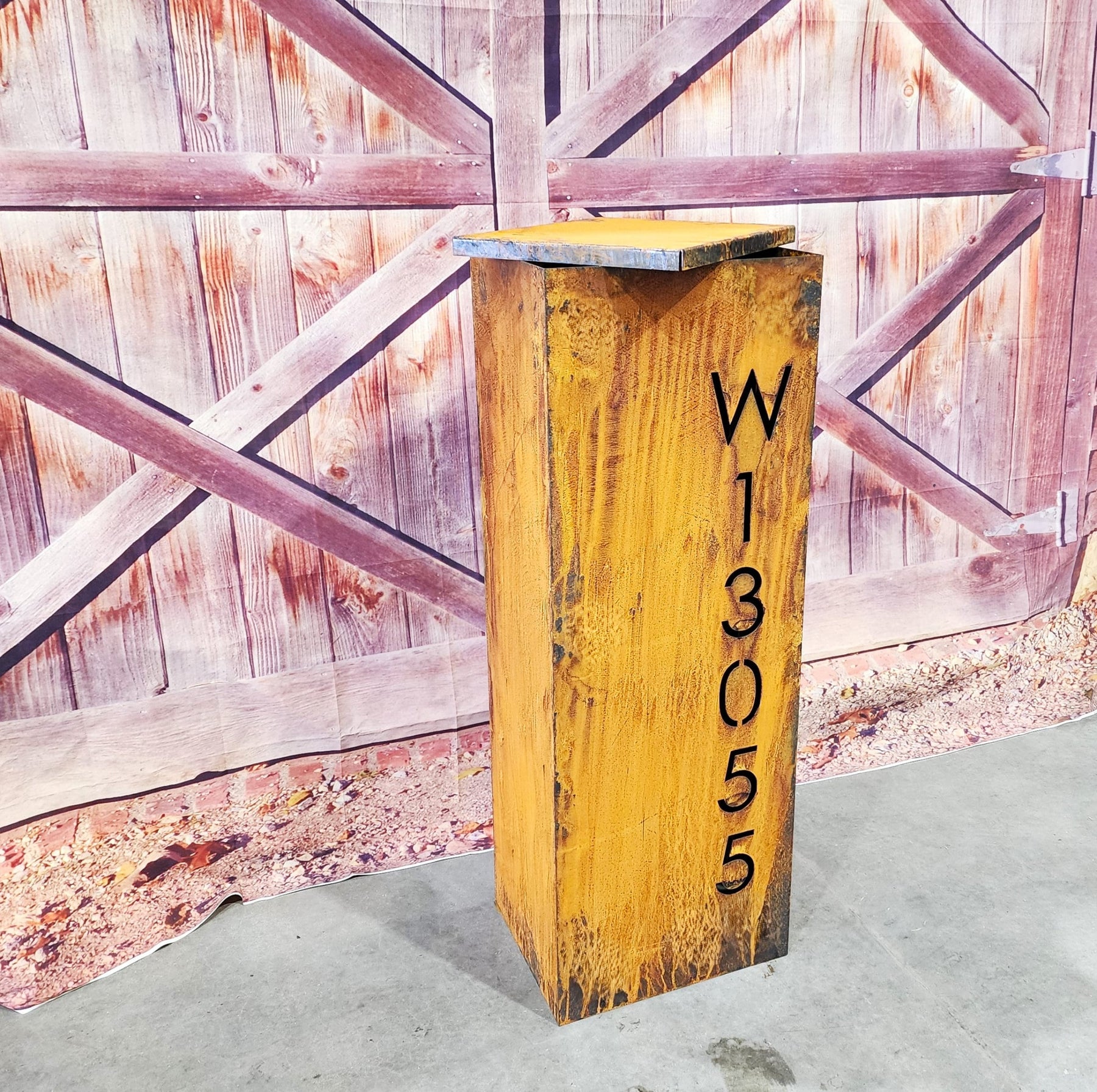 Custom House Number Garden Column – Vertical Rusted Steel Address Sign ...