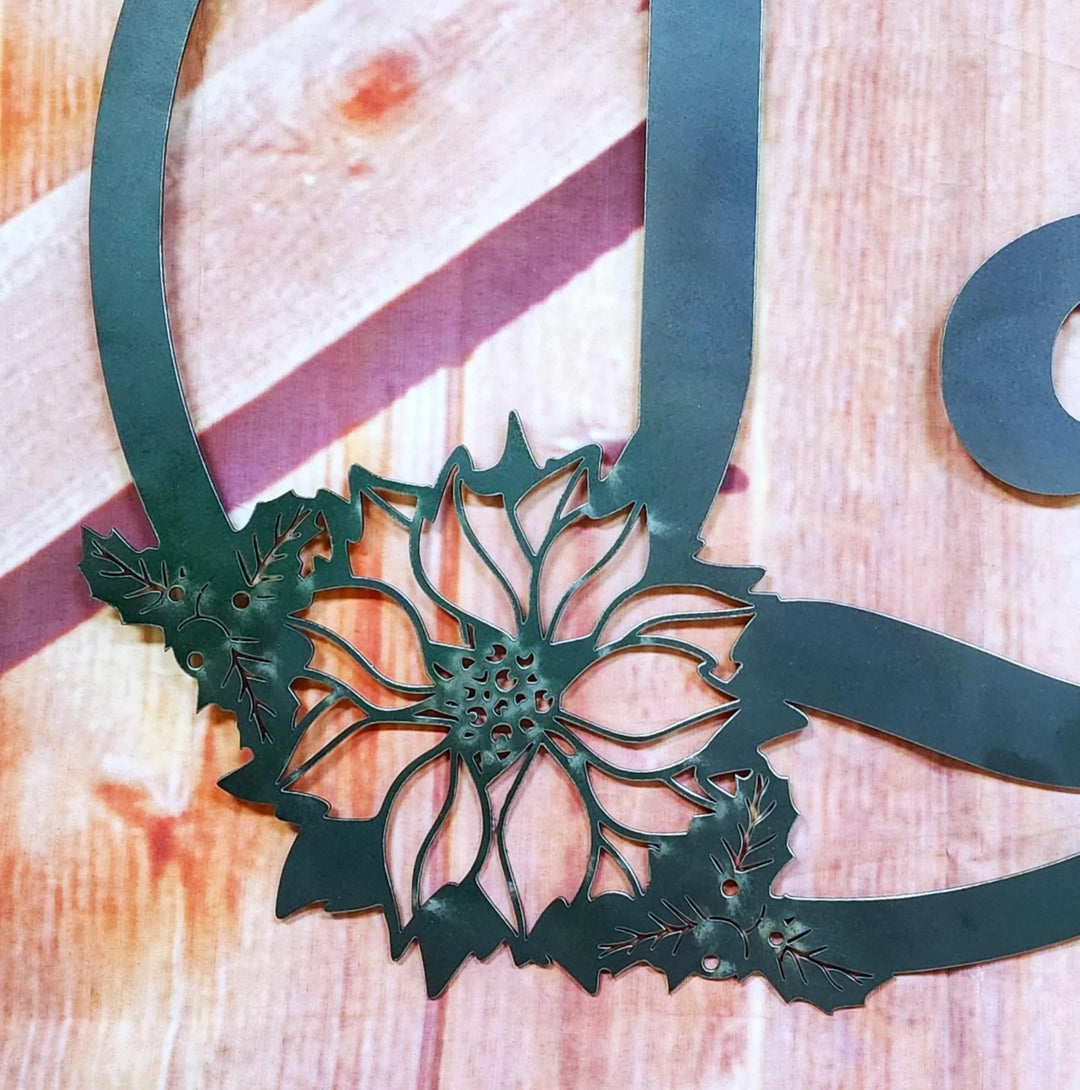 Poinsettia Floral Monogram Wreath