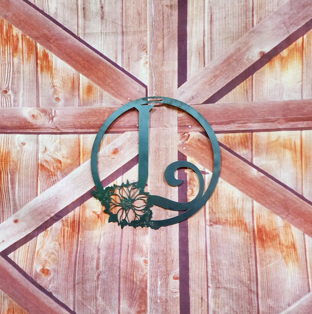 Poinsettia Floral Monogram Wreath