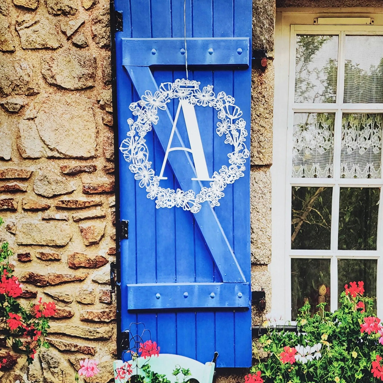 Floral Wreath Monogram Wall Decor - Galvanized