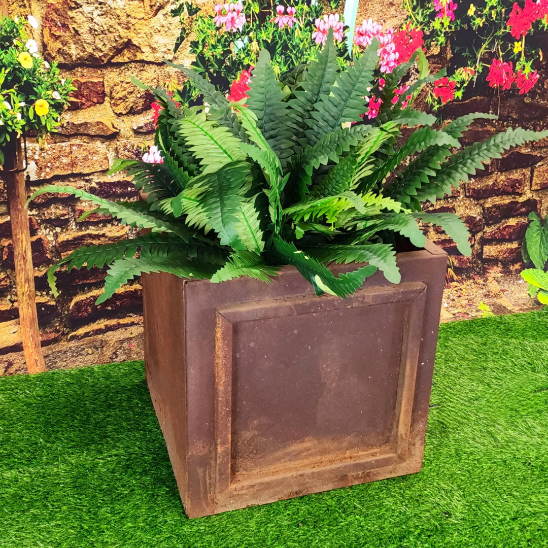 raised pot plant Rustic Metal Garden Planter Box – Mild Steel Outdoor Flower Pot with Raised Panel Design