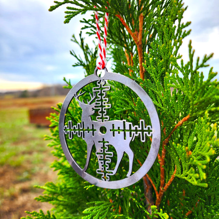 Deer Hunting Metal Ornament – Rustic Steel Buck Ornament with Scope Design | Handmade in Tennessee