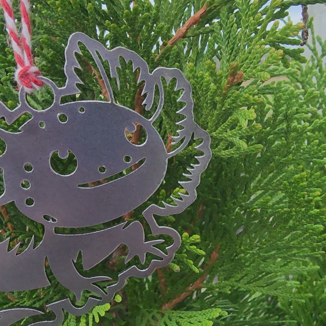 Axolotl Metal Ornament – Cute Steel Christmas Ornament for Kids & Animal Lovers | Handmade in Tennessee