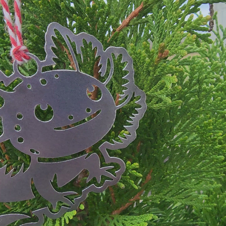 Axolotl Metal Ornament – Cute Steel Christmas Ornament for Kids & Animal Lovers | Handmade in Tennessee