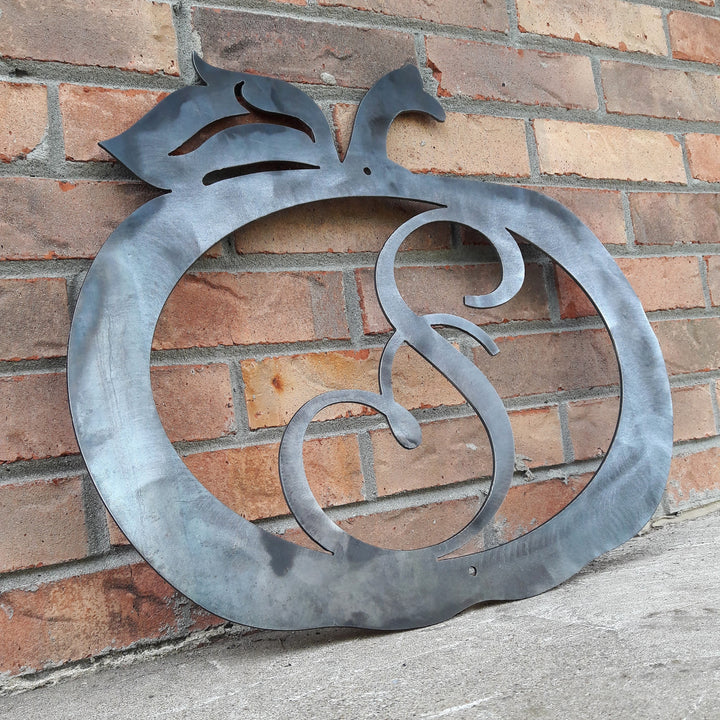 Pumpkin Monogram Wreath, view 3 - handmade laser cut metal by Maker Table