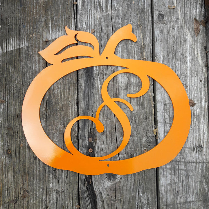 Pumpkin Monogram Wreath, view 1 - handmade laser cut metal by Maker Table