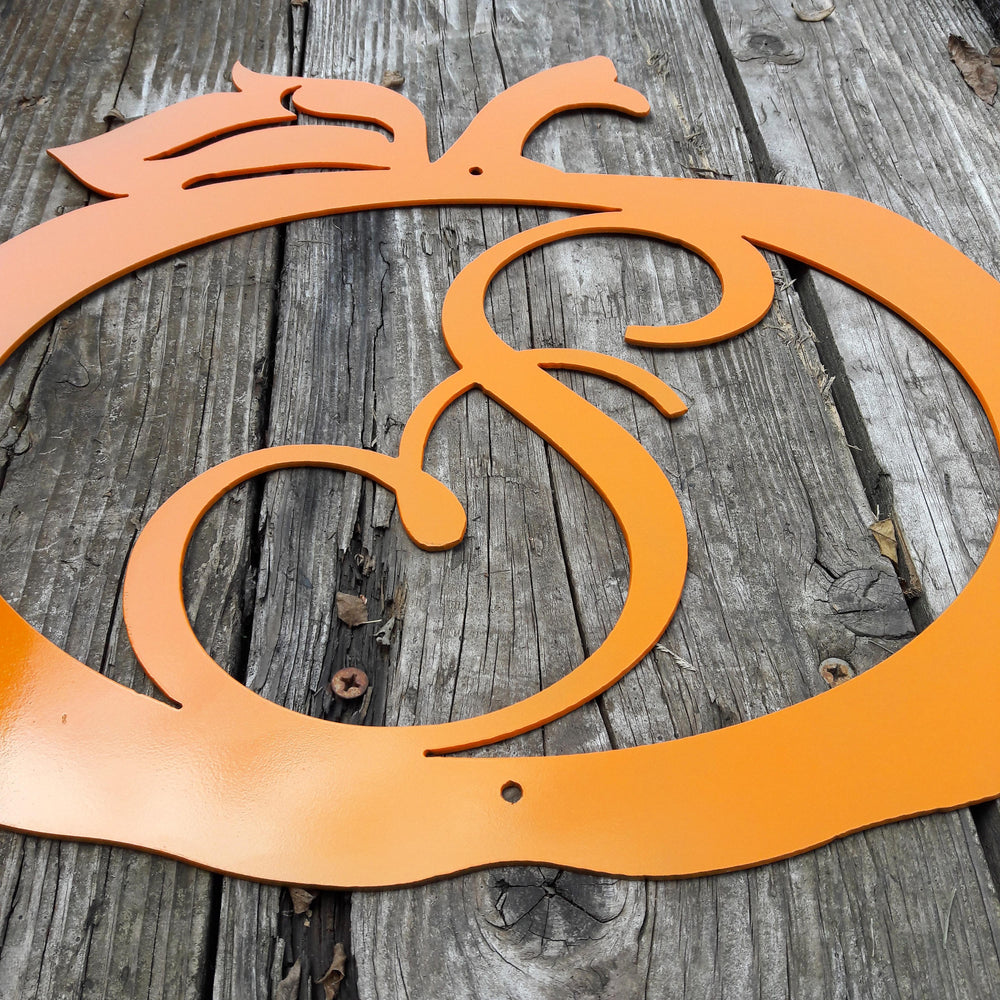 Pumpkin Monogram Wreath, view 2 - handmade laser cut metal by Maker Table