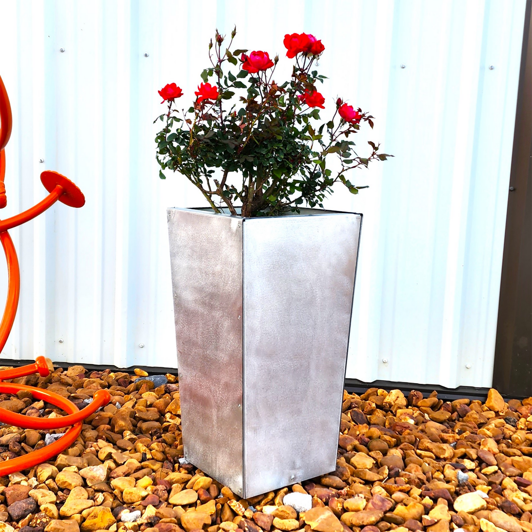 large tin plant pots Galvanized Metal Tapered Planter – Maker Table