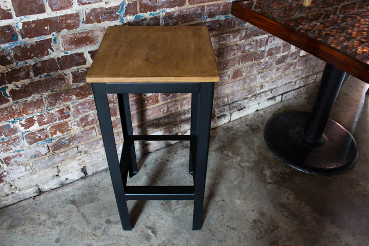 Modern Backless Industrial Barstool | 29" Heavy-Duty Steel & Wood | Fully Assembled