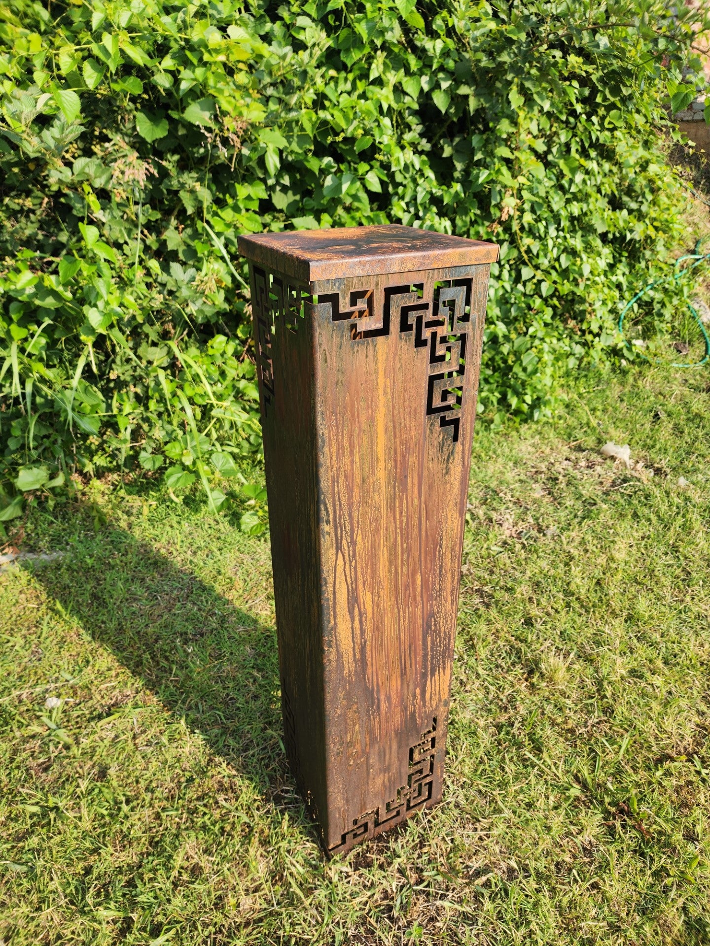 Asian-Inspired Rusted Steel Garden Column | Outdoor Decorative