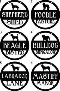 Thumbnail for Hanging Metal Dog Sign - Pet, Guard, German Shepherd, Poodle, Beagle, Bulldog, Labrador, Mastiff - Black Powder Coat Finish