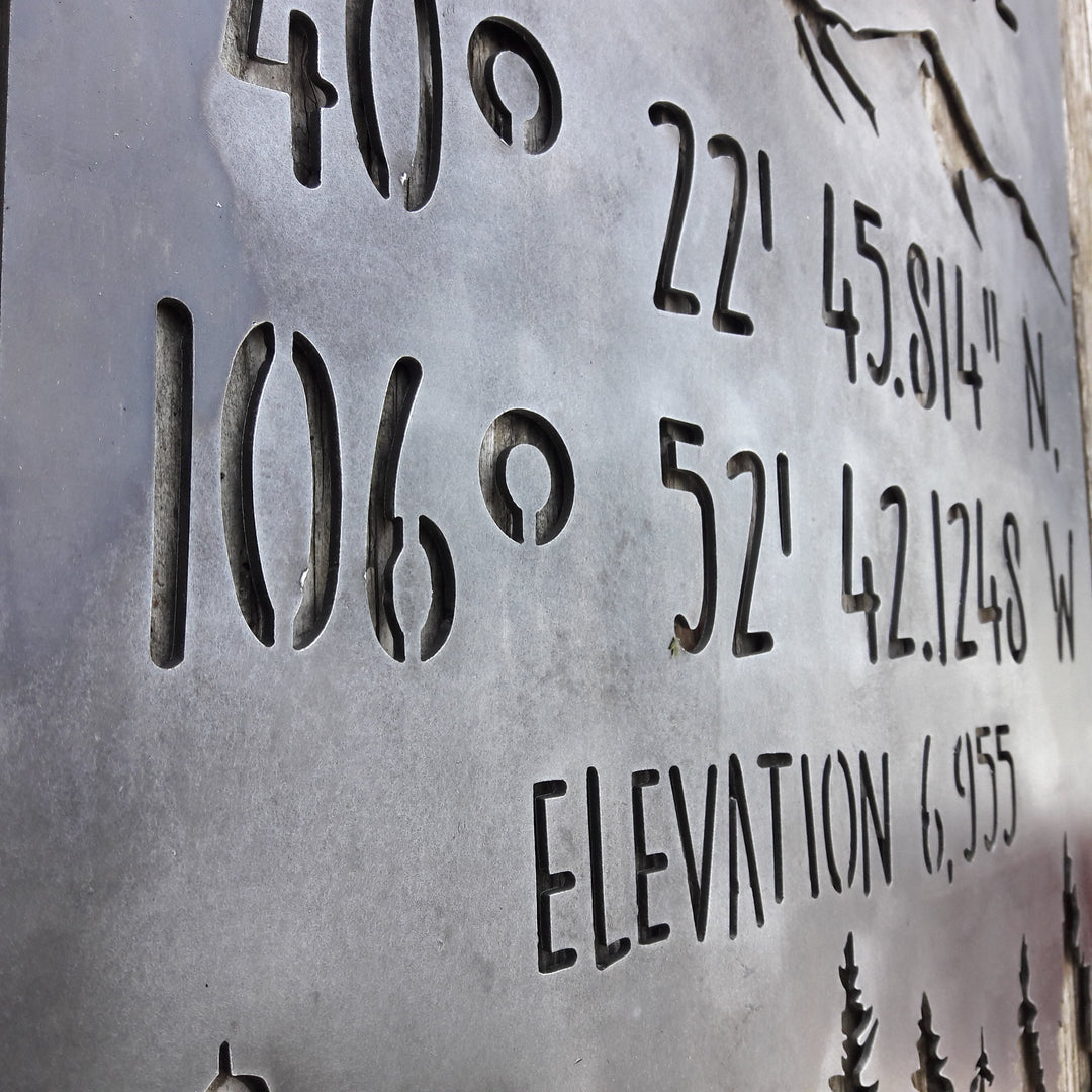 Mountain Coordinate & Elevation Sign - Custom Metal Mountains and Trees Decor, Welcome Signs , Cabin Wall Art