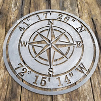 Thumbnail for Personalized Compass Rose Metal Sign - Custom Coordinates - Nautical Address Wall Art