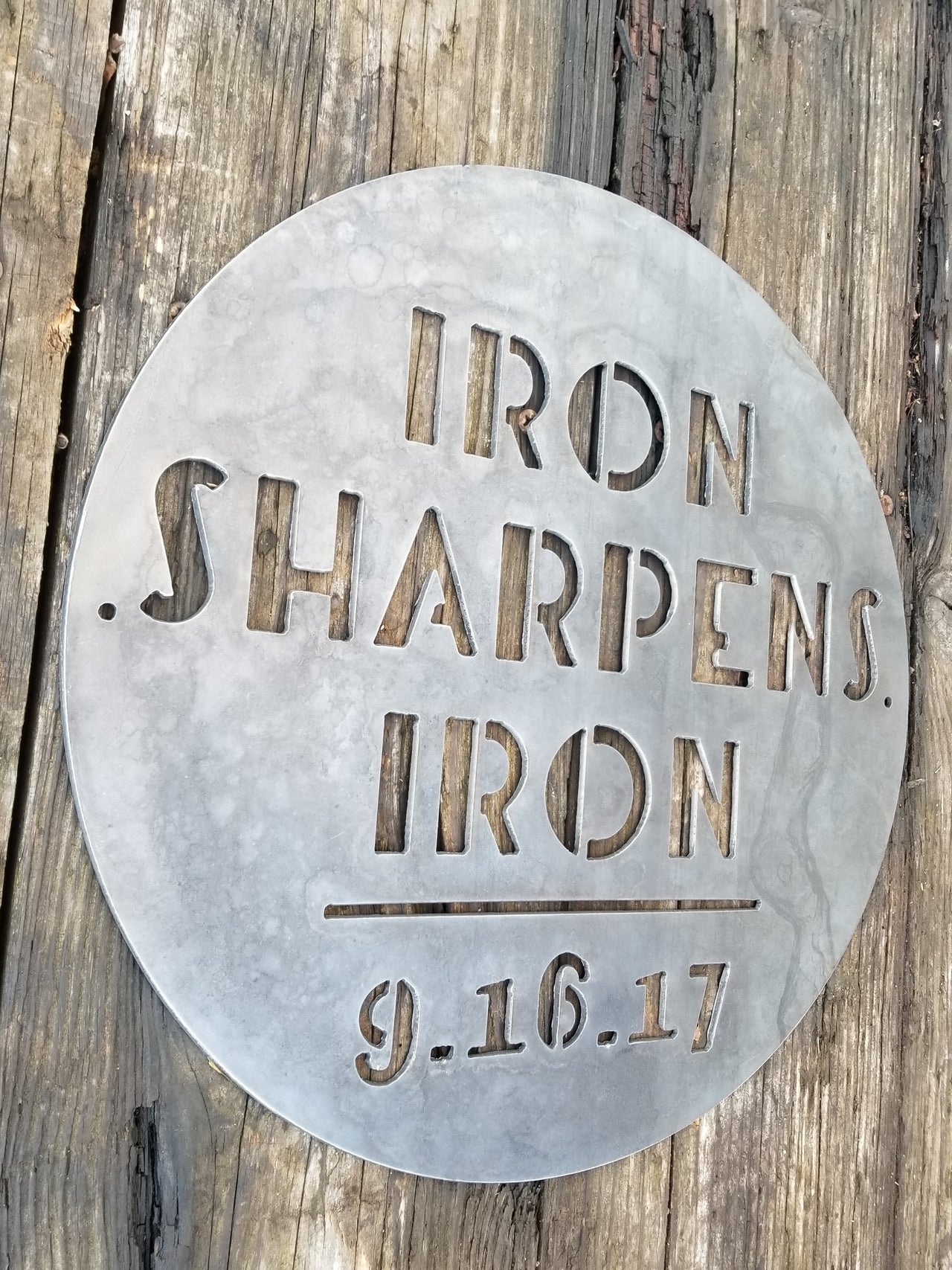 Iron Sharpens Iron - Personalized Date - 27:17 Proverbs - Biblical Metal Quote Sign - Modern - Minimalist - Industrial - Free Shipping