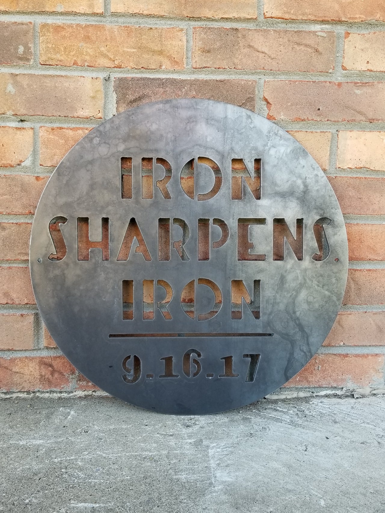 Iron Sharpens Iron - Personalized Date - 27:17 Proverbs - Biblical Metal Quote Sign - Modern - Minimalist - Industrial - Free Shipping