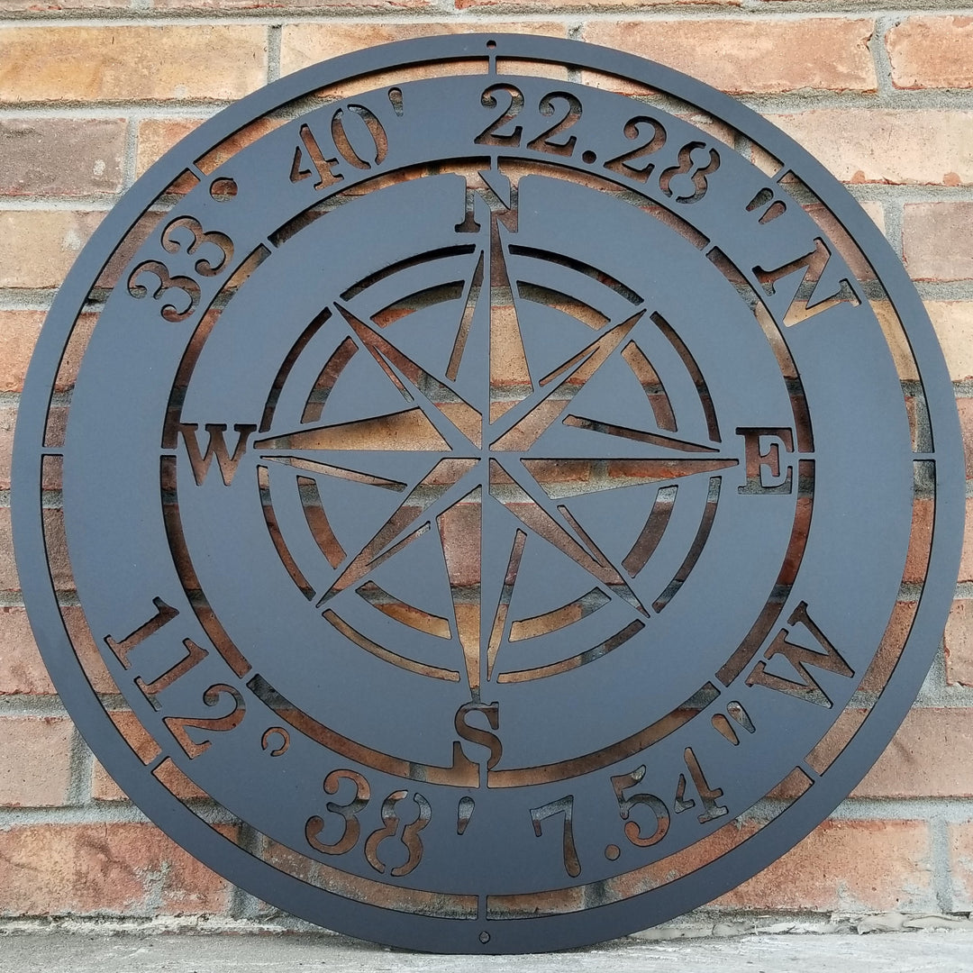 Compass Post Sign Kit Personalized Compass Rose Metal Sign – Custom Coordinates Nautical ...